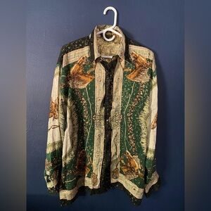 Scorpio Horse Silk Vintage Top with Metallic Gold Shimmers Size M 🐴